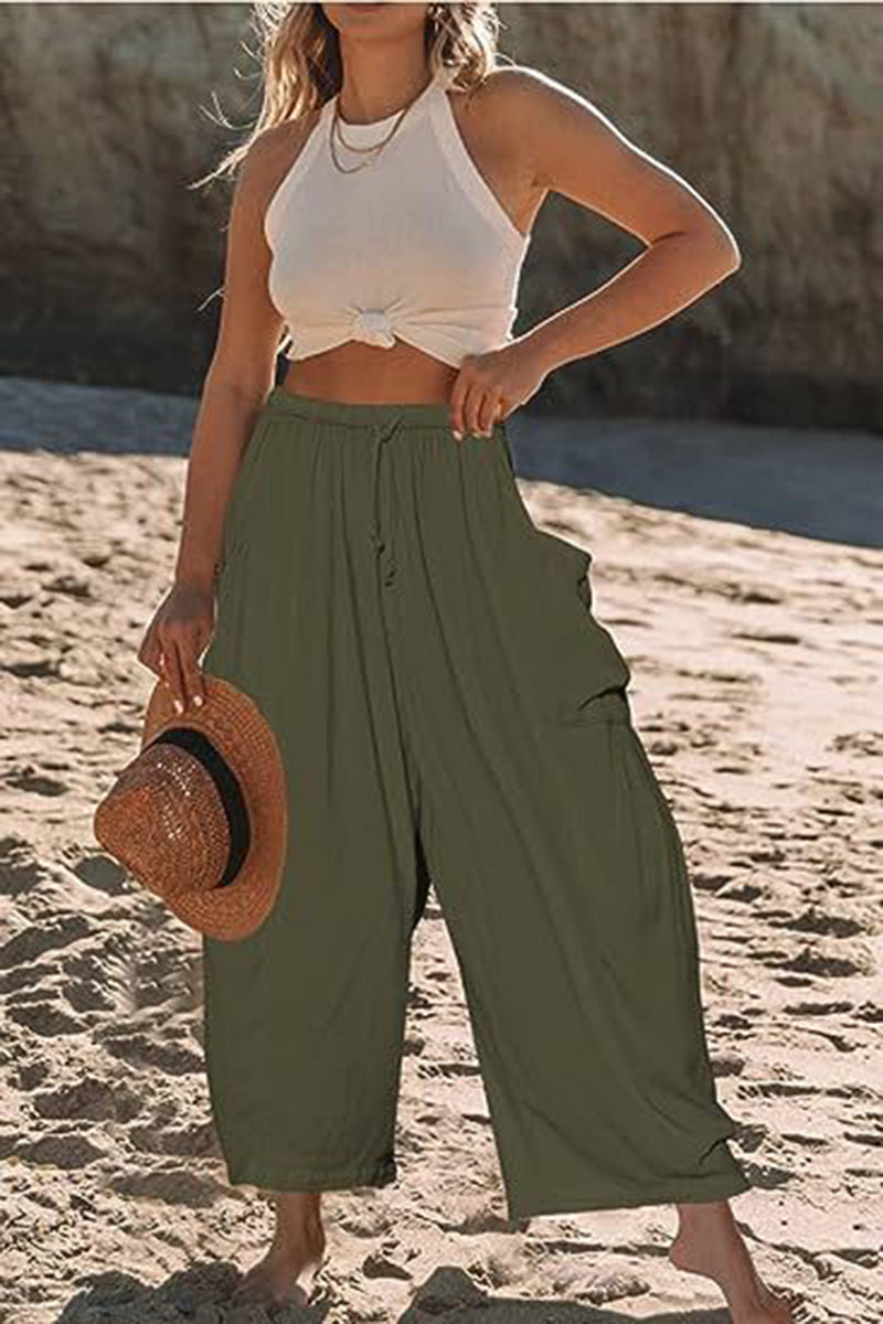 Drawstring Wide-Leg Cargo Pants