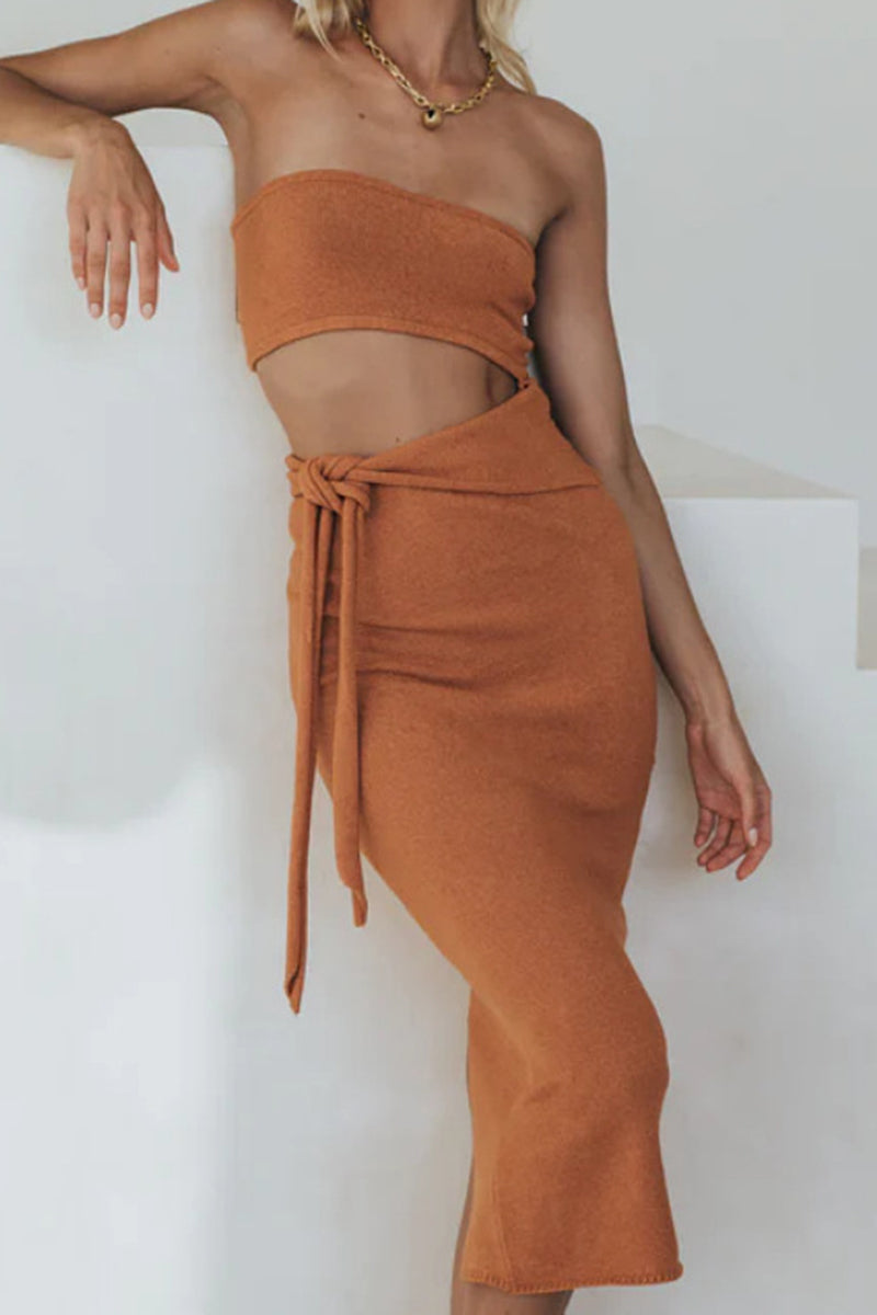 Strapless Cutout Midi Skirt Set