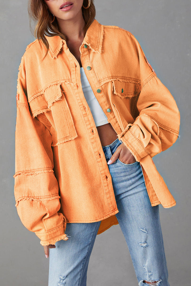 Oversized Frayed Edge Button-Up Jacket