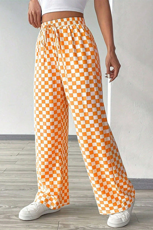 Checkerboard Wide-Leg Pants