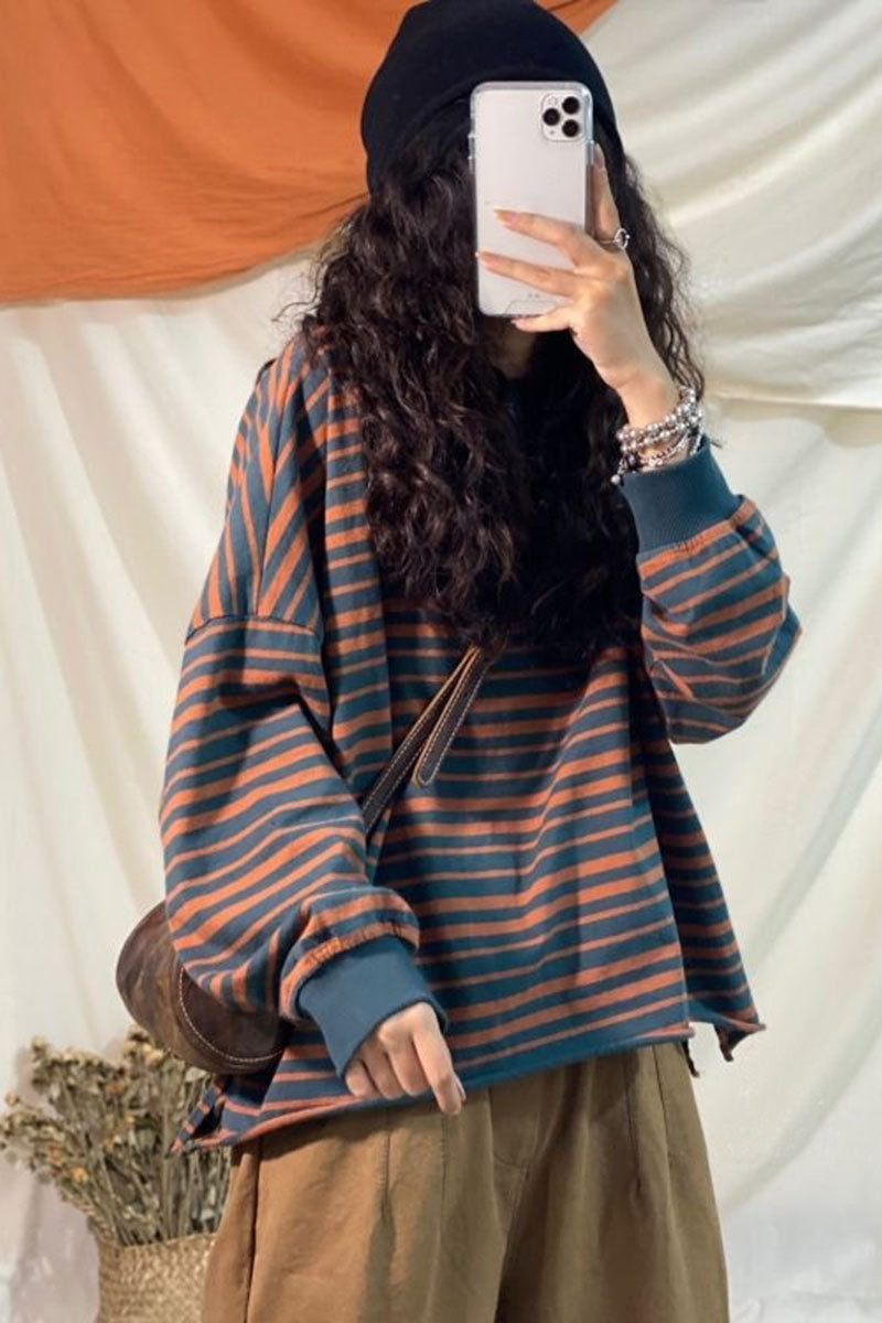 Casual Striped Oversized Long Sleeve Top