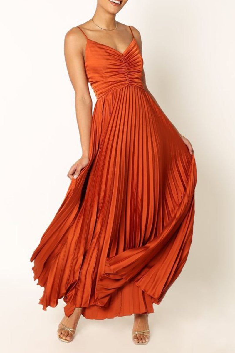 Pleated Maxi Dress with Ruched Bodice