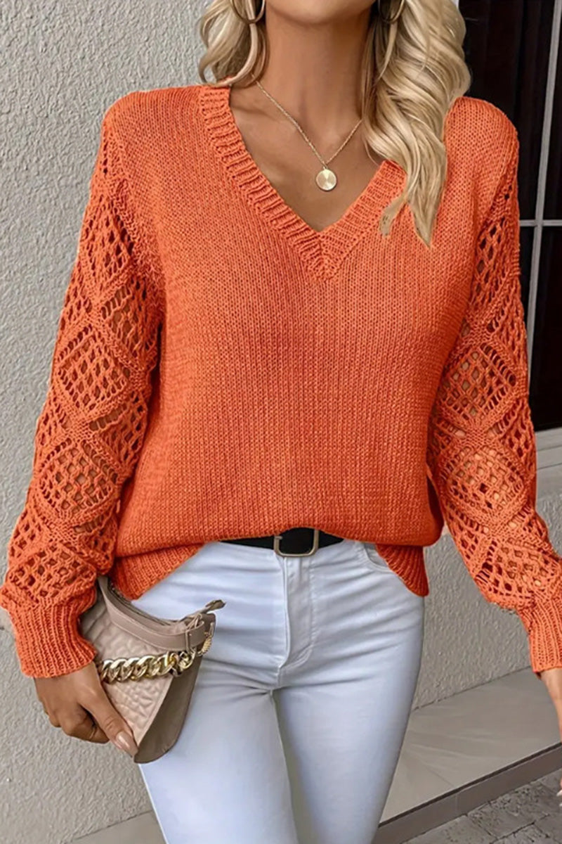 Crochet Sleeve Knit Sweater