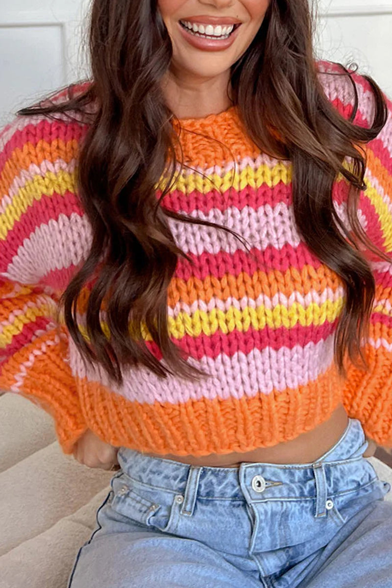 Striped Chunky Knit Cropped Sweater