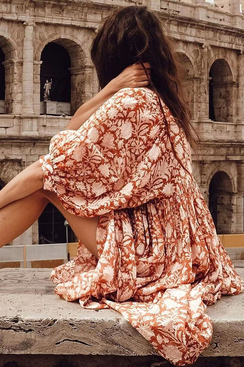 Boho Floral Print Mini Dress