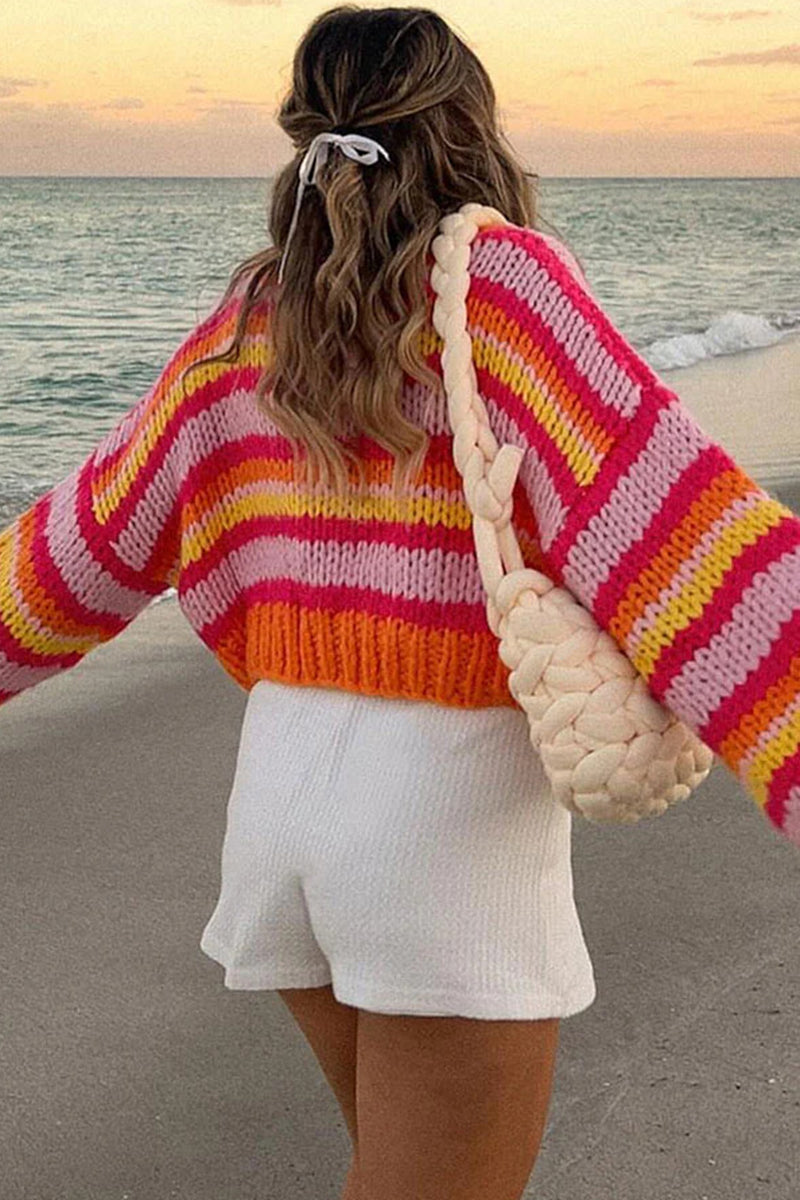 Striped Chunky Knit Cropped Sweater