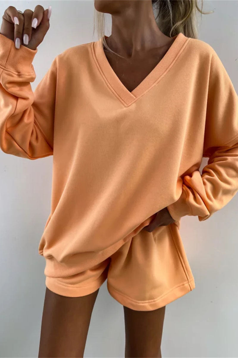 Striped V-Neck Pullover and Shorts Set