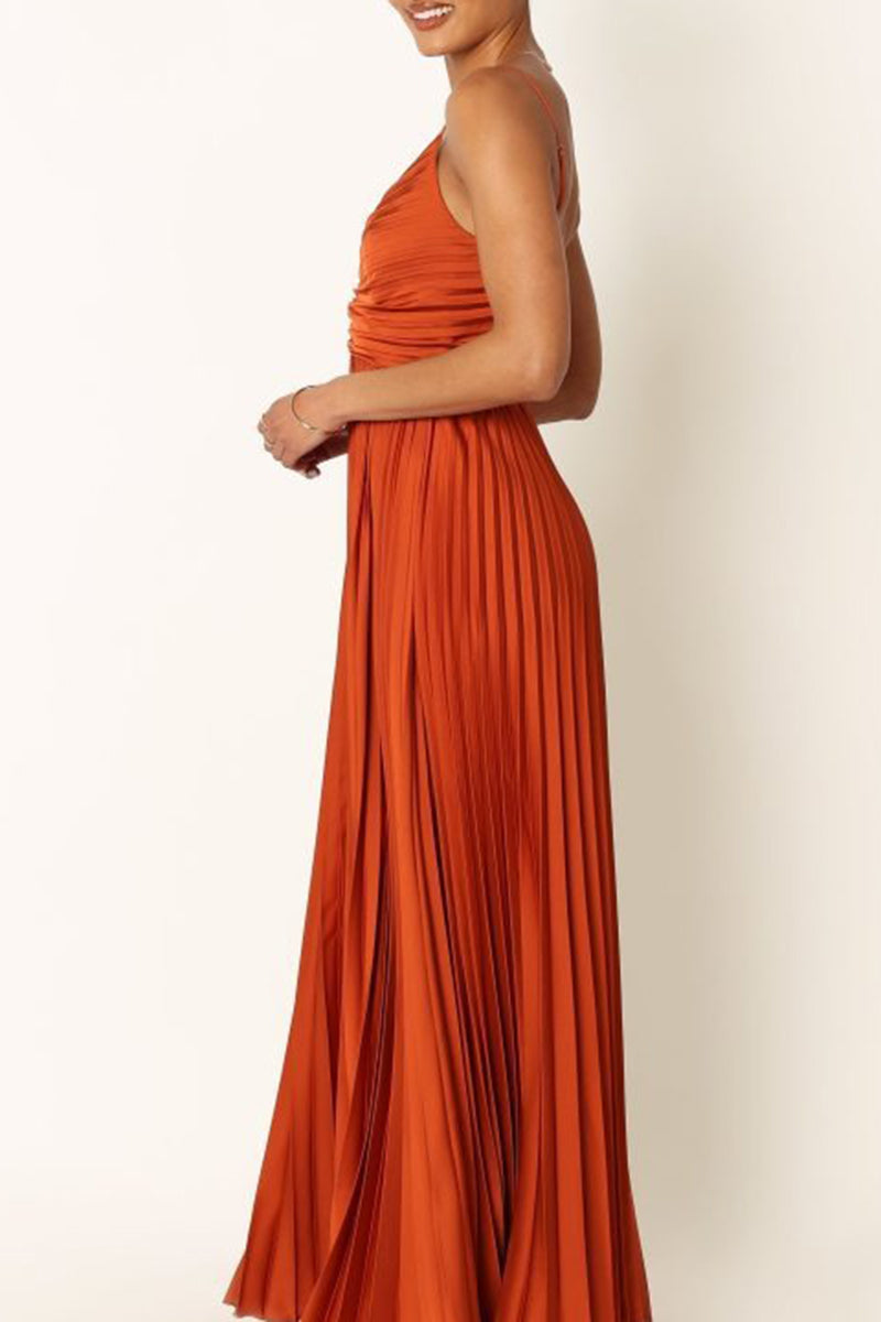 Pleated Maxi Dress with Ruched Bodice