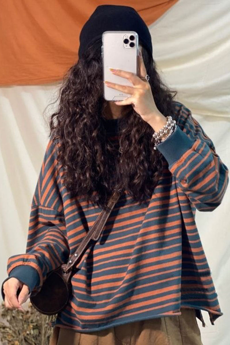 Casual Striped Oversized Long Sleeve Top