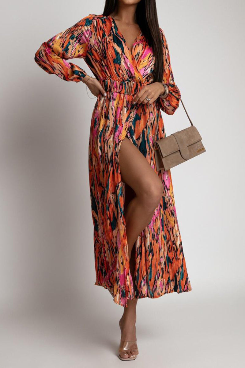 Printed Long-Sleeve Midi Dress