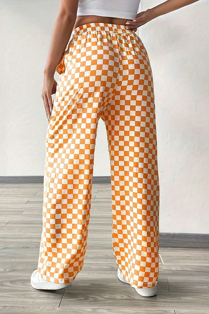 Checkerboard Wide-Leg Pants