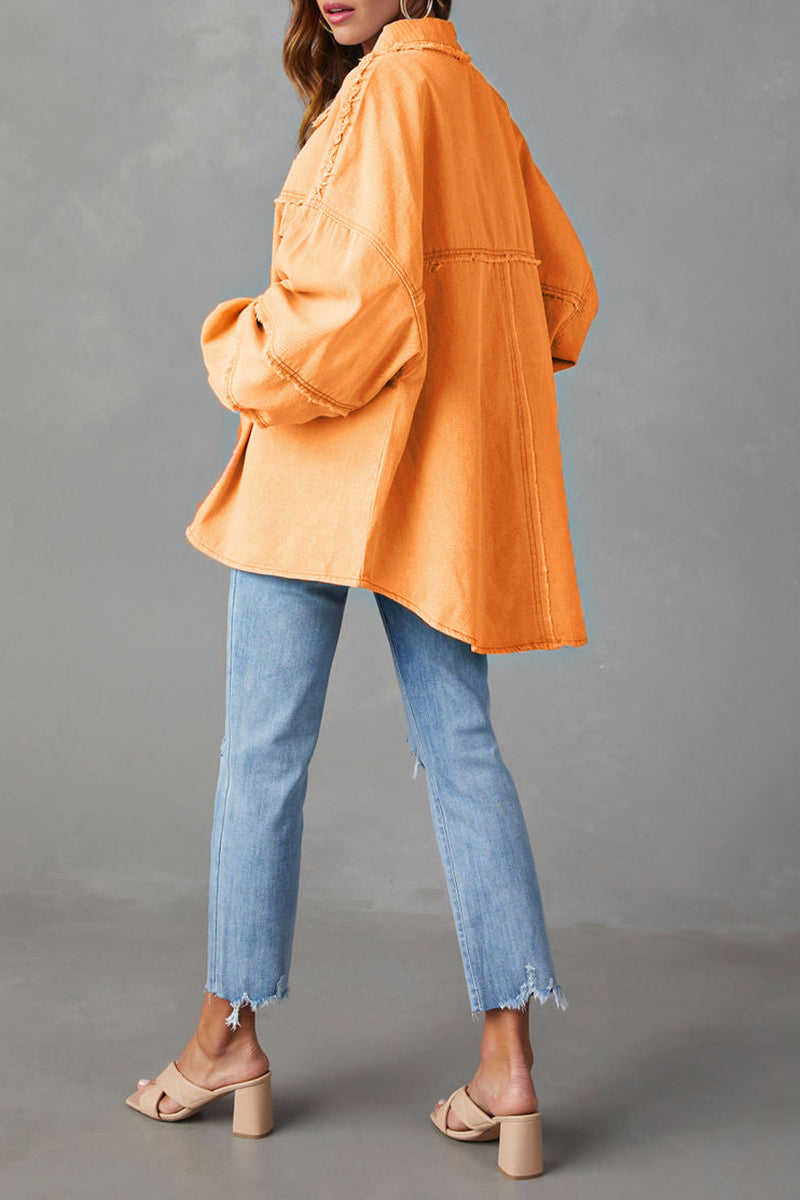 Oversized Frayed Edge Button-Up Jacket