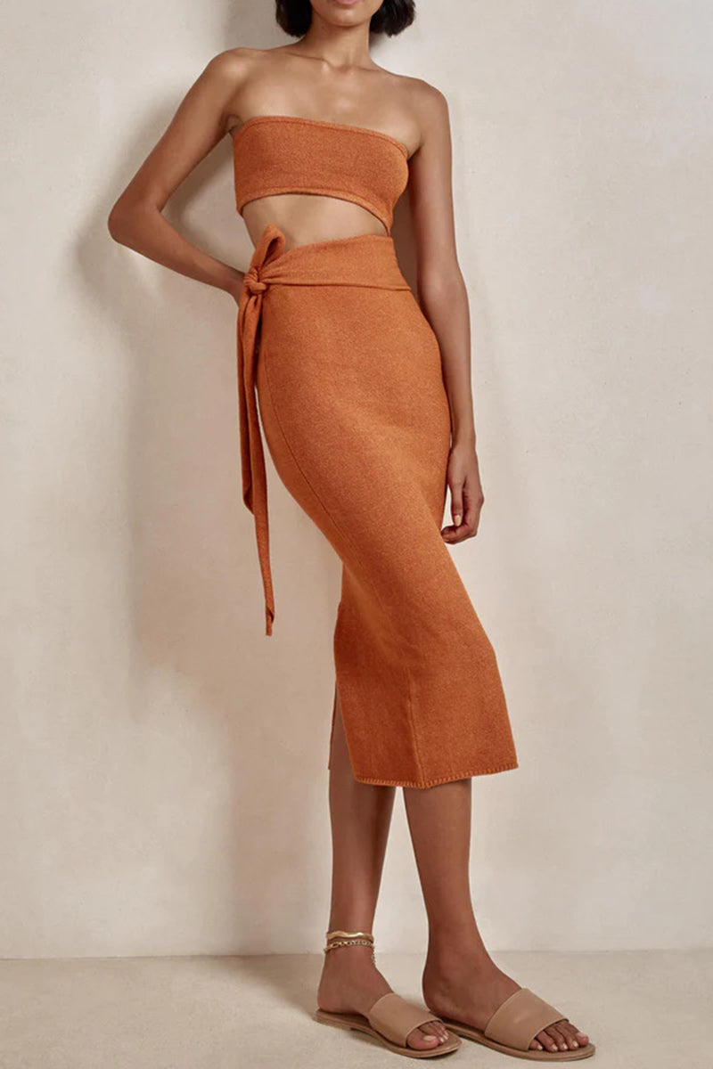 Strapless Cutout Midi Skirt Set