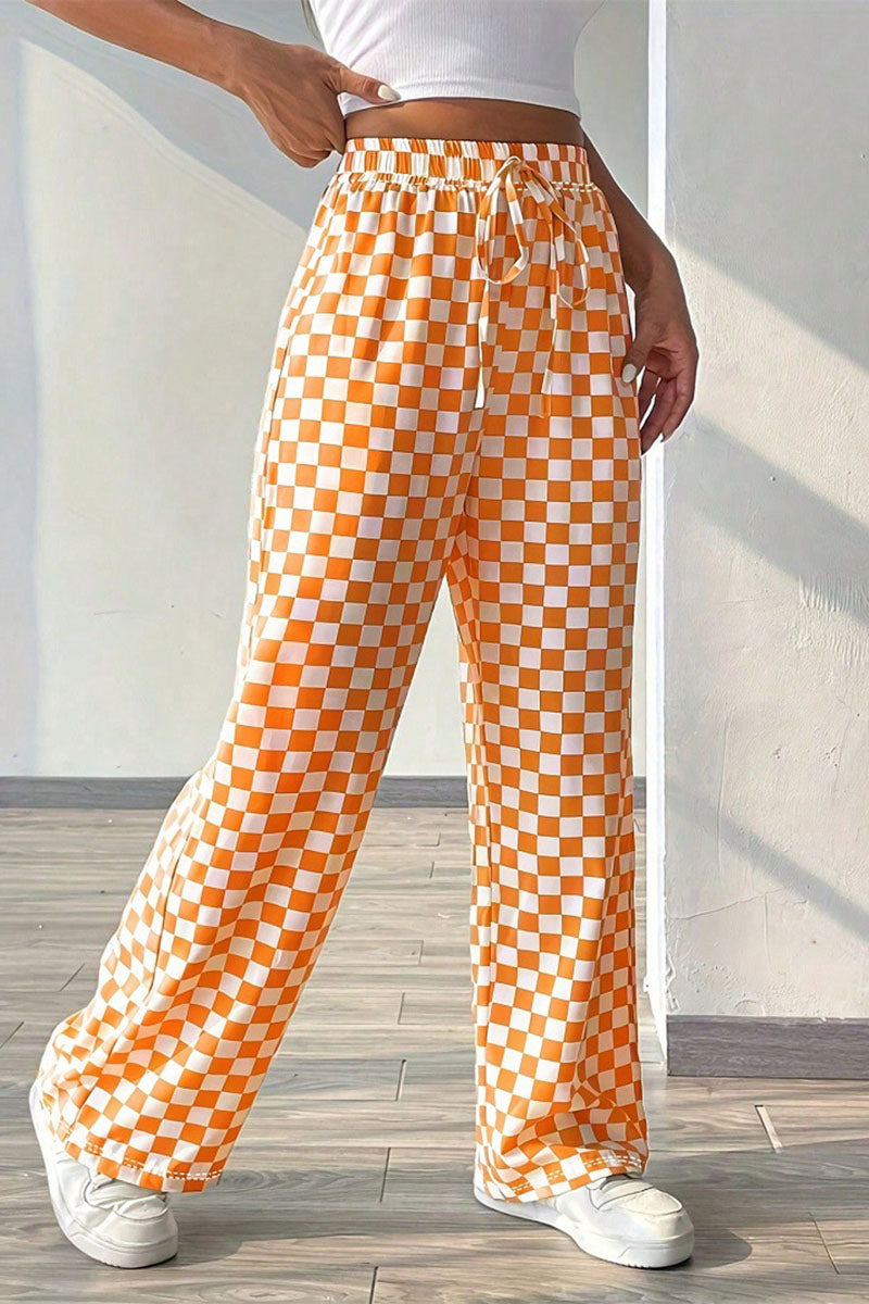 Checkerboard Wide-Leg Pants