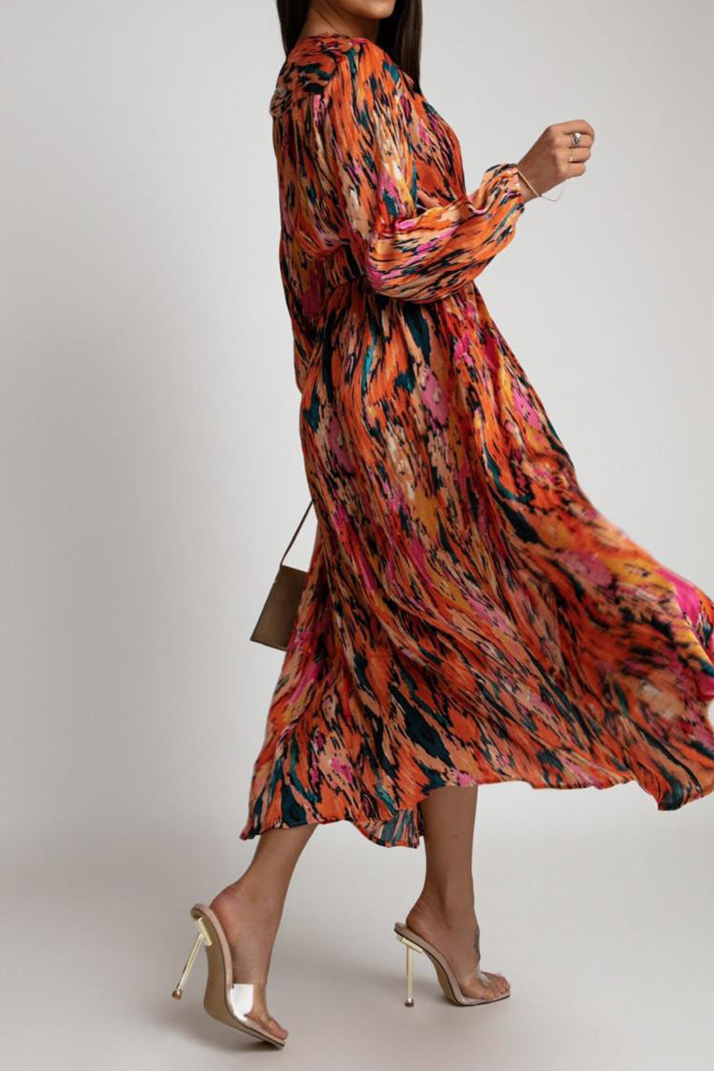 Printed Long-Sleeve Midi Dress