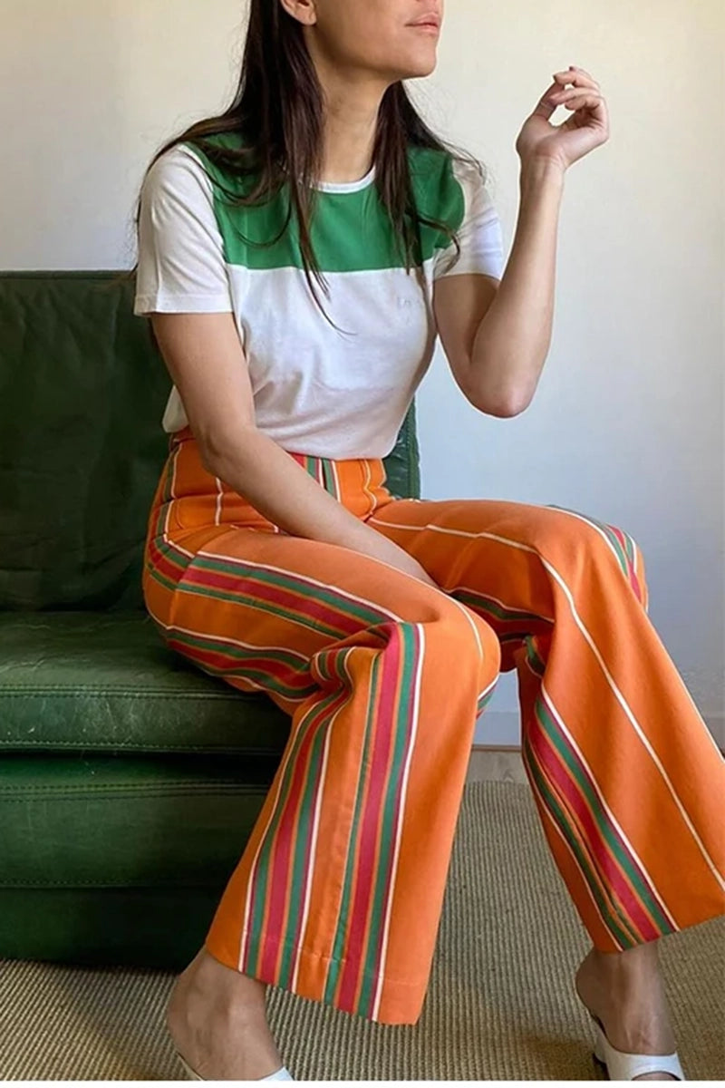 Striped Wide-Leg High-Waisted Pants