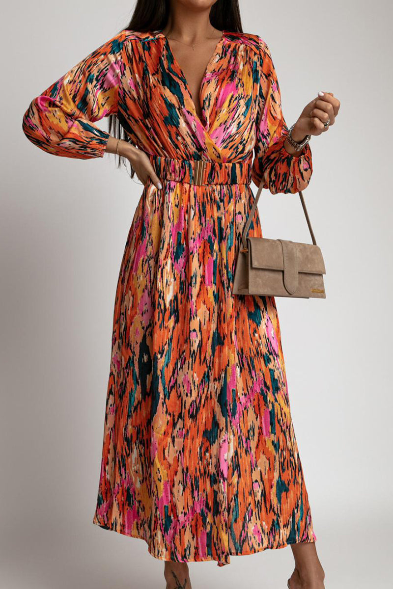 Printed Long-Sleeve Midi Dress