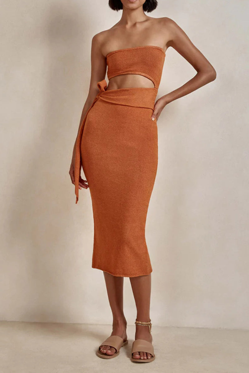 Strapless Cutout Midi Skirt Set