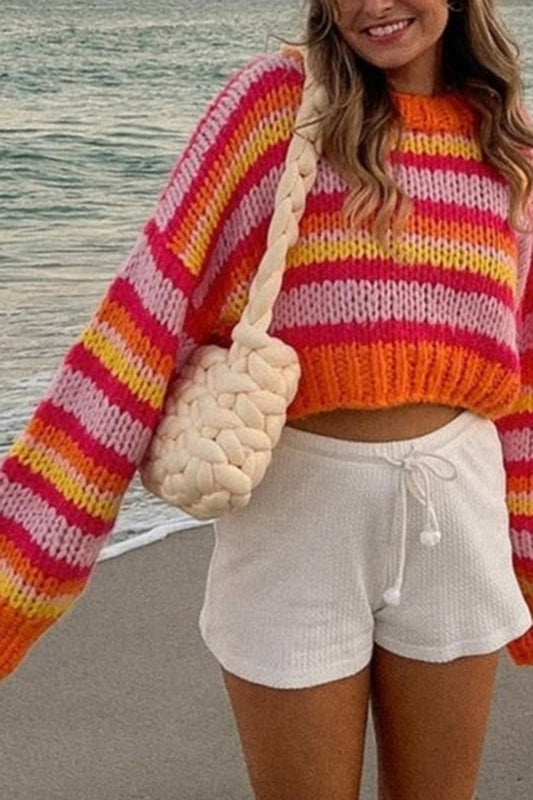 Striped Chunky Knit Cropped Sweater