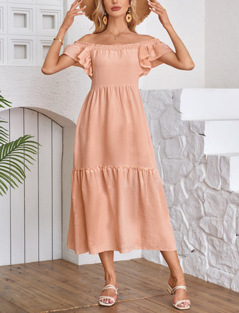 Ruffled-Sleeve Square Neck Midi Dress