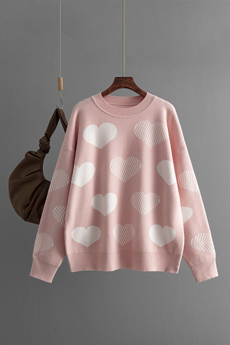 Patterned Heart Print Knit Sweater