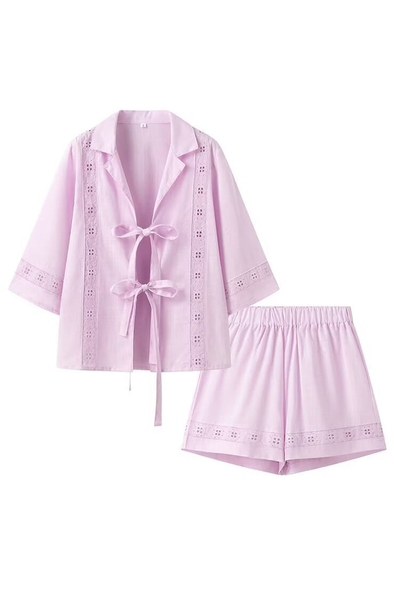 Eyelet Lace Shirt and Shorts Pajama Set