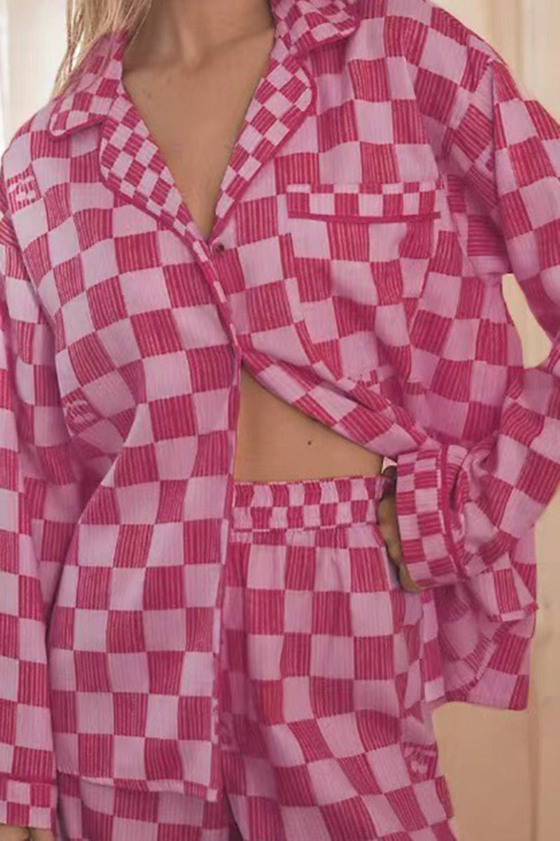 Checkered Button-Up Pajama Set