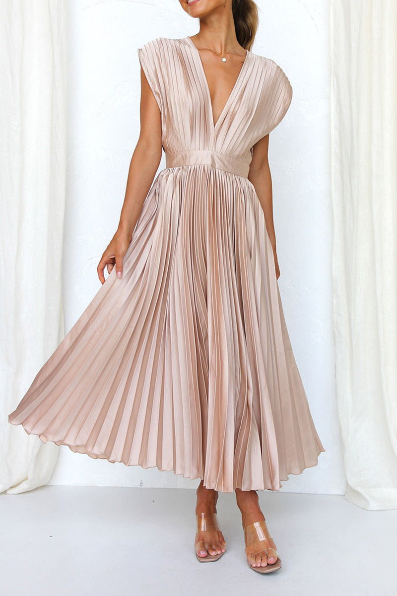 Pleated V-Neck Maxi Dress