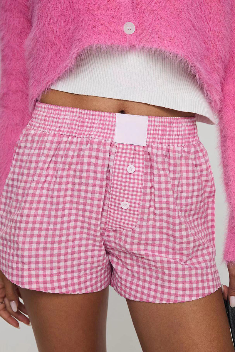 High-Rise Gingham Buttoned Shorts