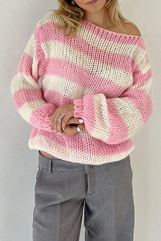 Striped Off-Shoulder Knit Sweater