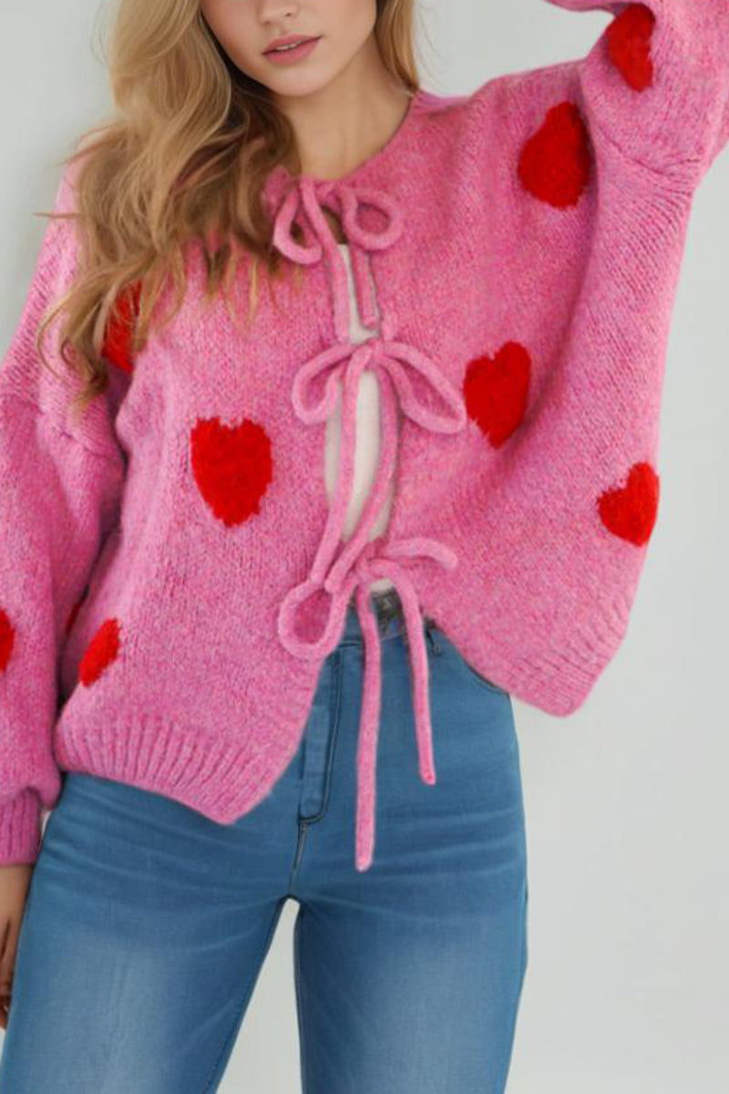 Heart Tie-Front Knit Cardigan