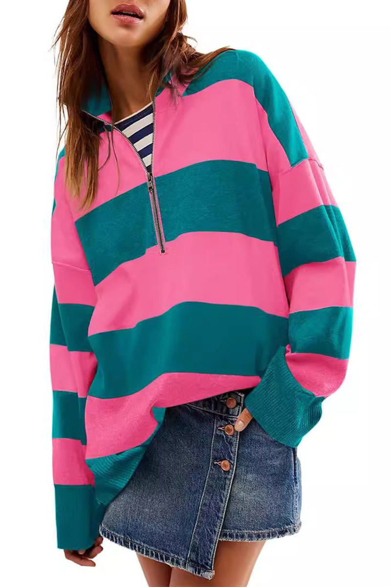 Striped Quarter-Zip Top