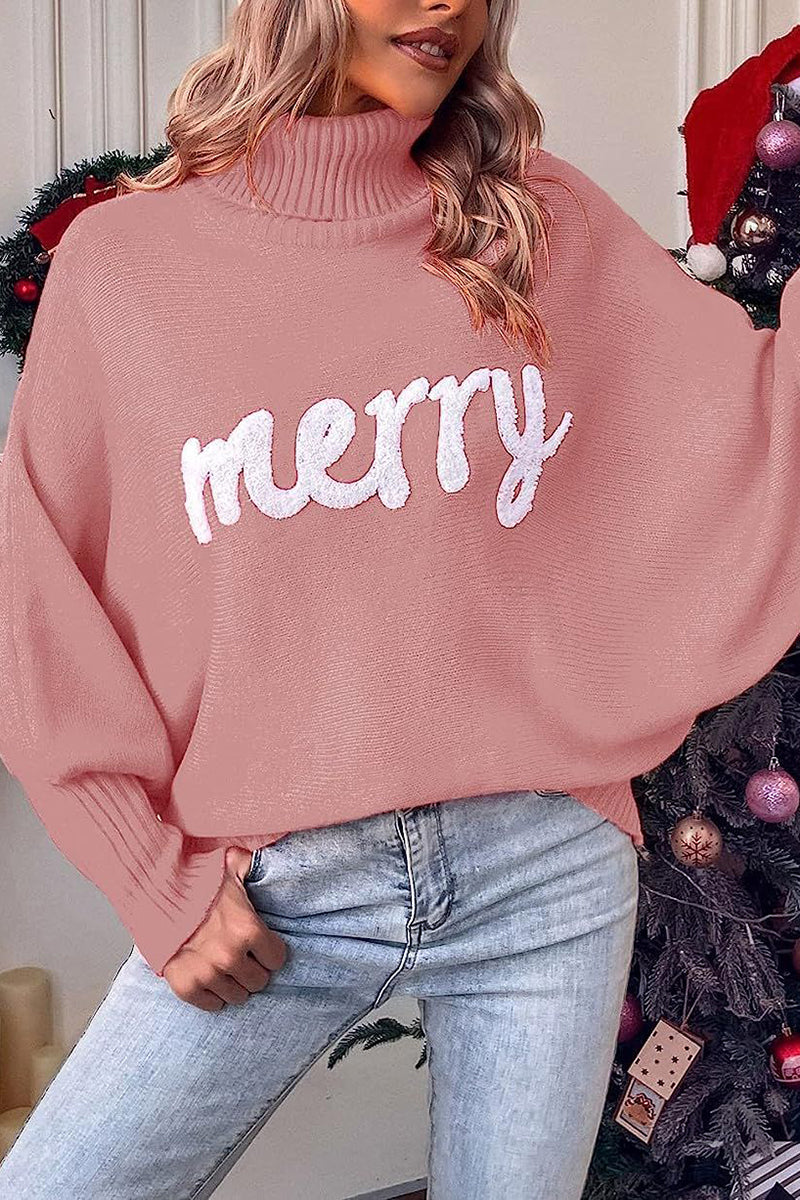 Turtleneck Sweater with Text Detail