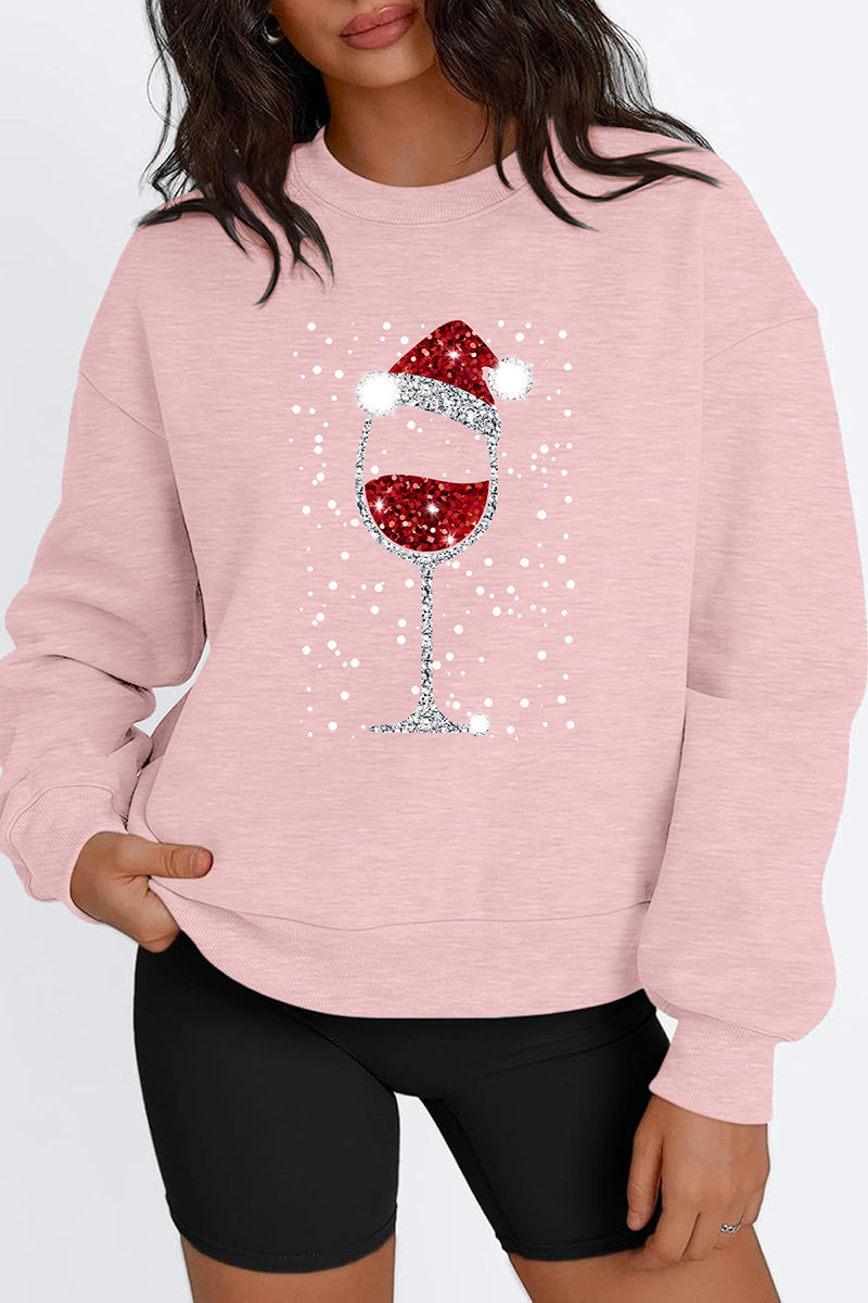 Holiday Wine Glass Round Neck Graphic Top