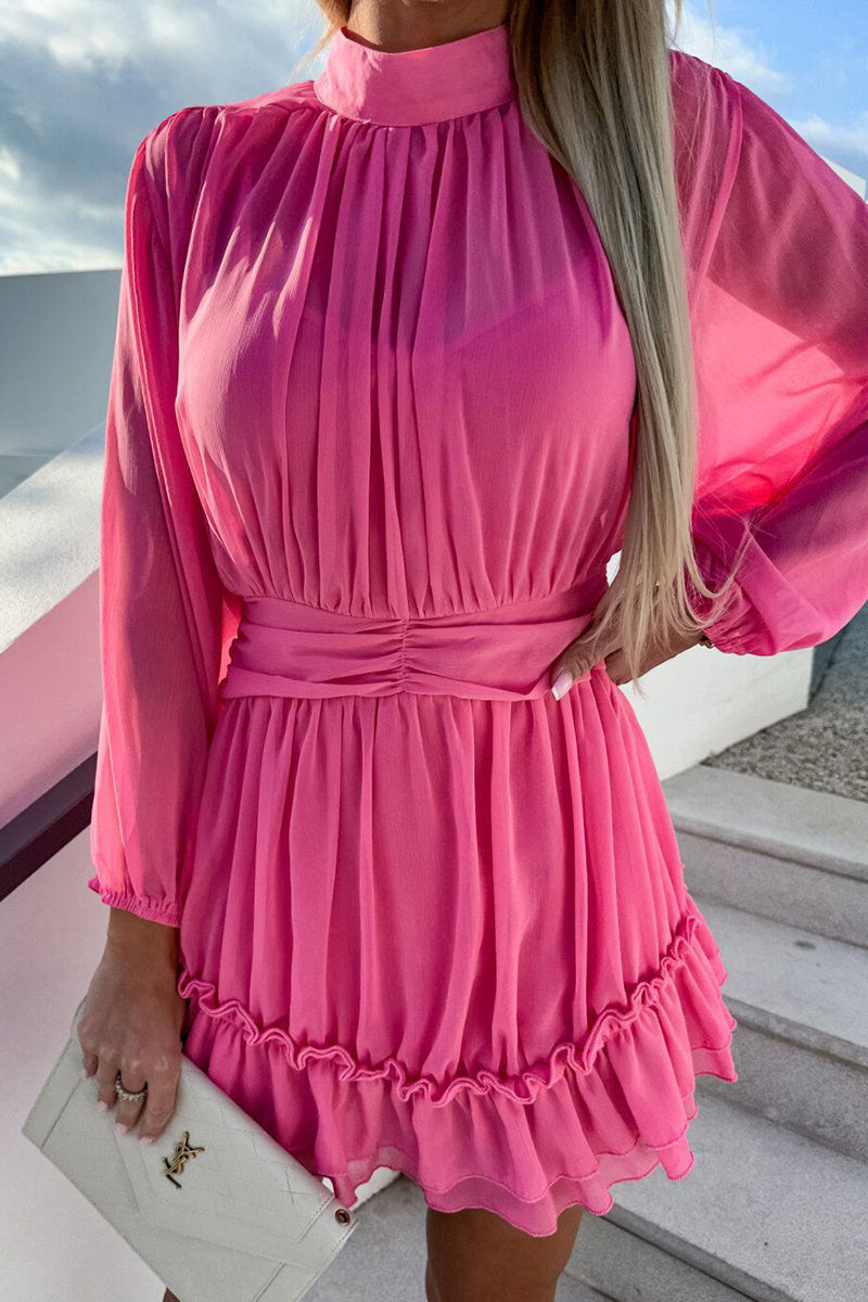 Sheer Layered Puff-Sleeve Dress