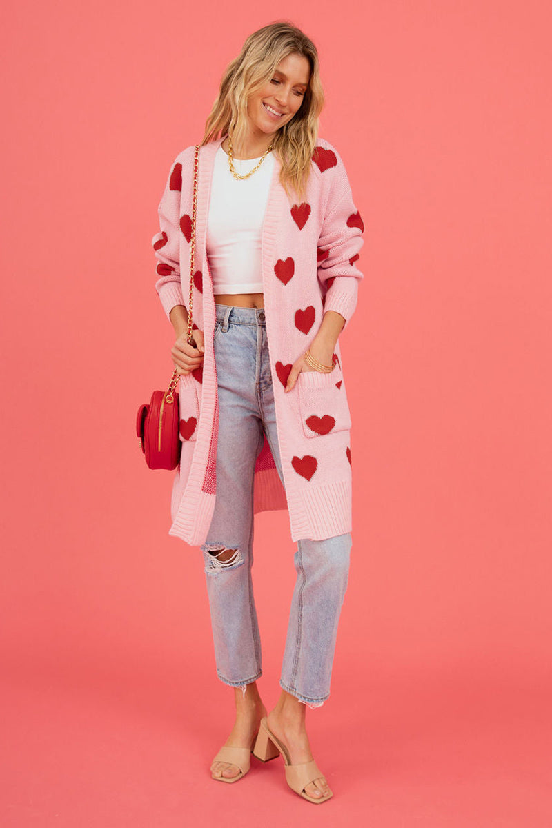 Heart Patterned Cardigan with Open Front