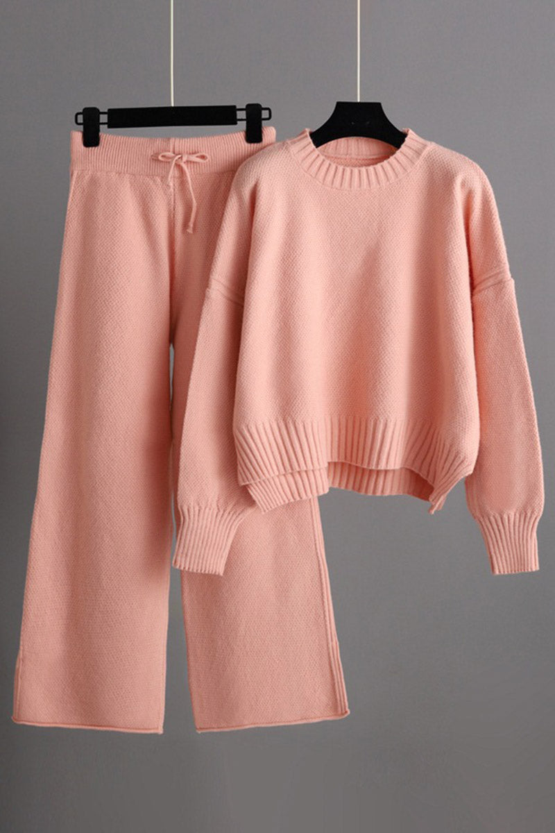 Relaxed Fit Sweater and Wide-Leg Pants Set