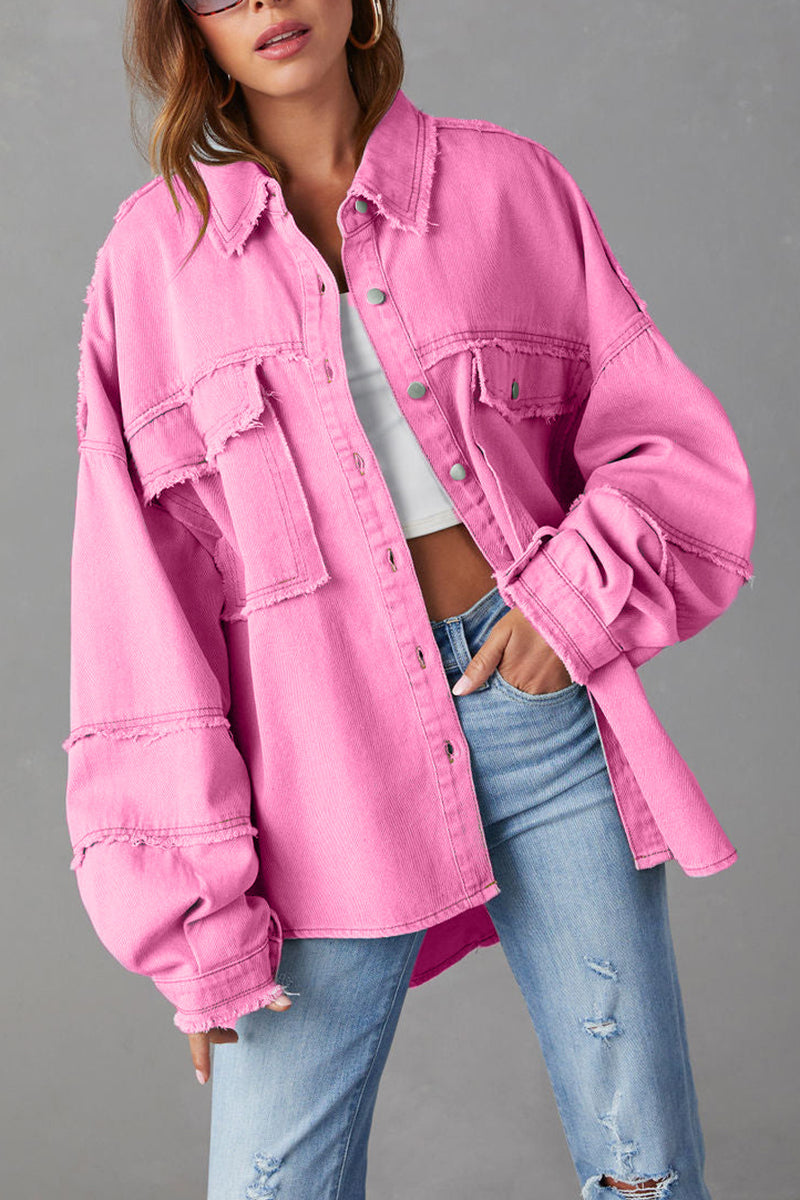 Oversized Frayed Edge Button-Up Jacket