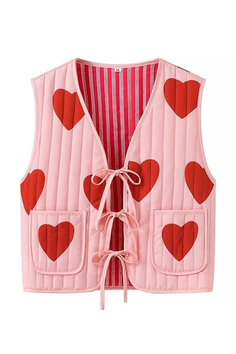 Heart Pattern Quilted Tie Vest