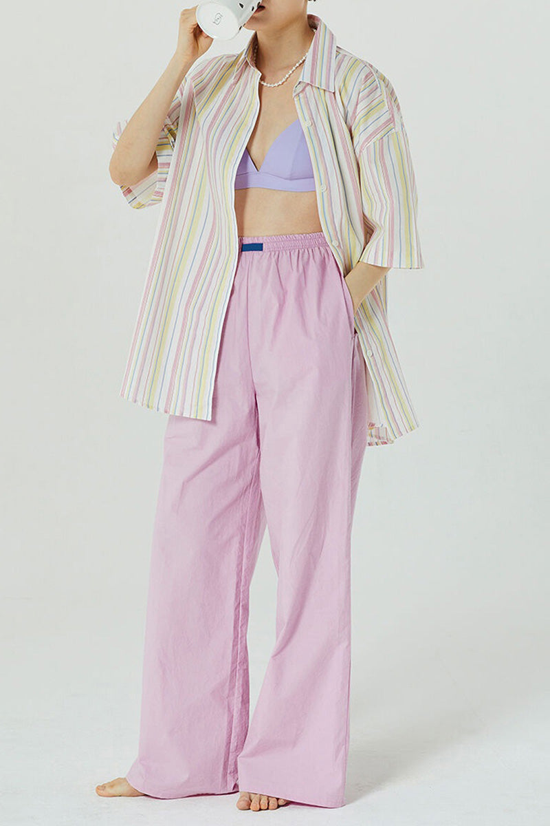 Striped High-Waisted Wide-Leg Pants