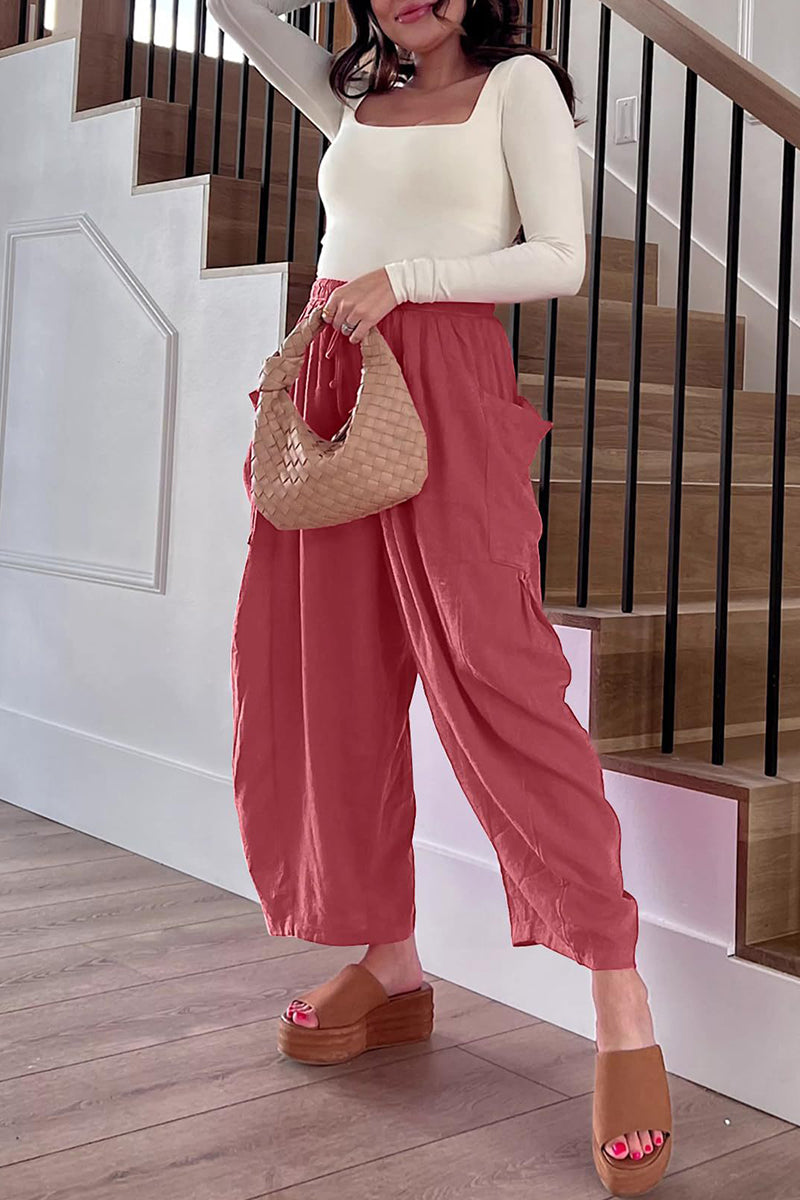 Drawstring Wide-Leg Cargo Pants