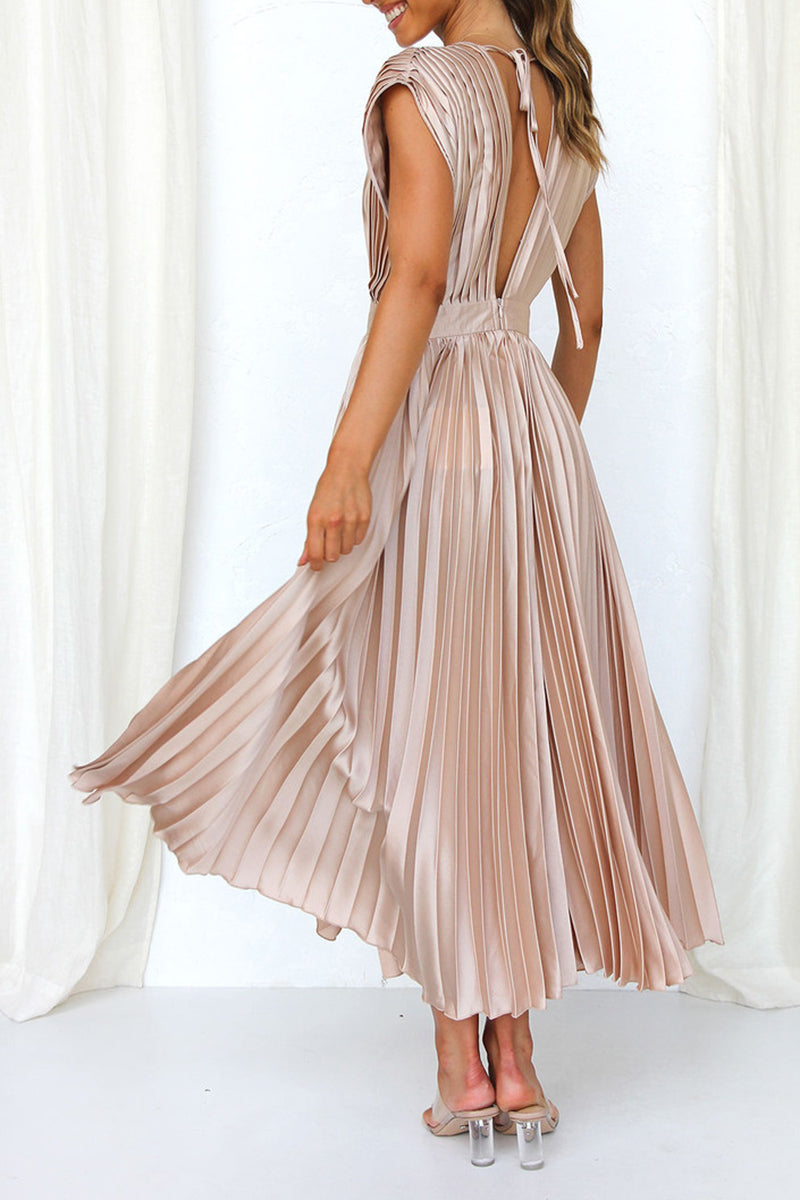 Pleated V-Neck Maxi Dress