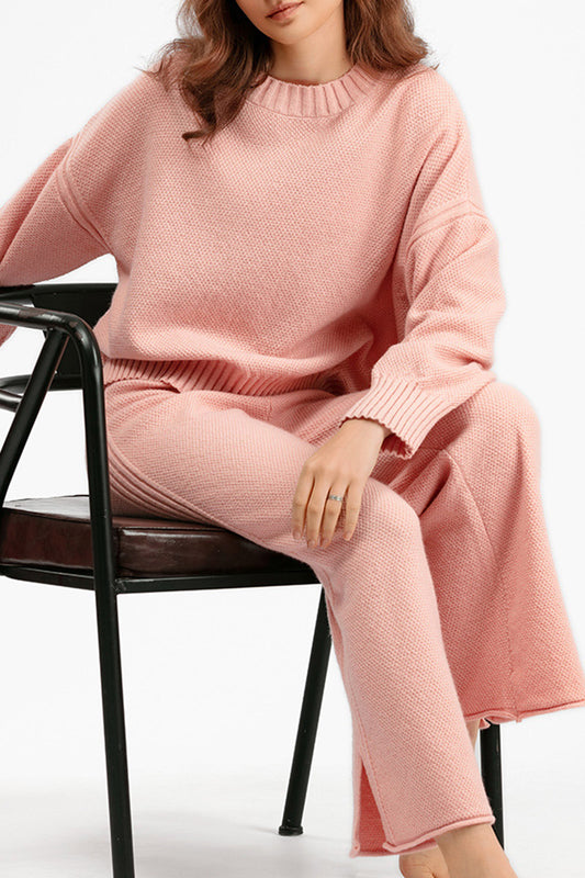 Relaxed Fit Sweater and Wide-Leg Pants Set