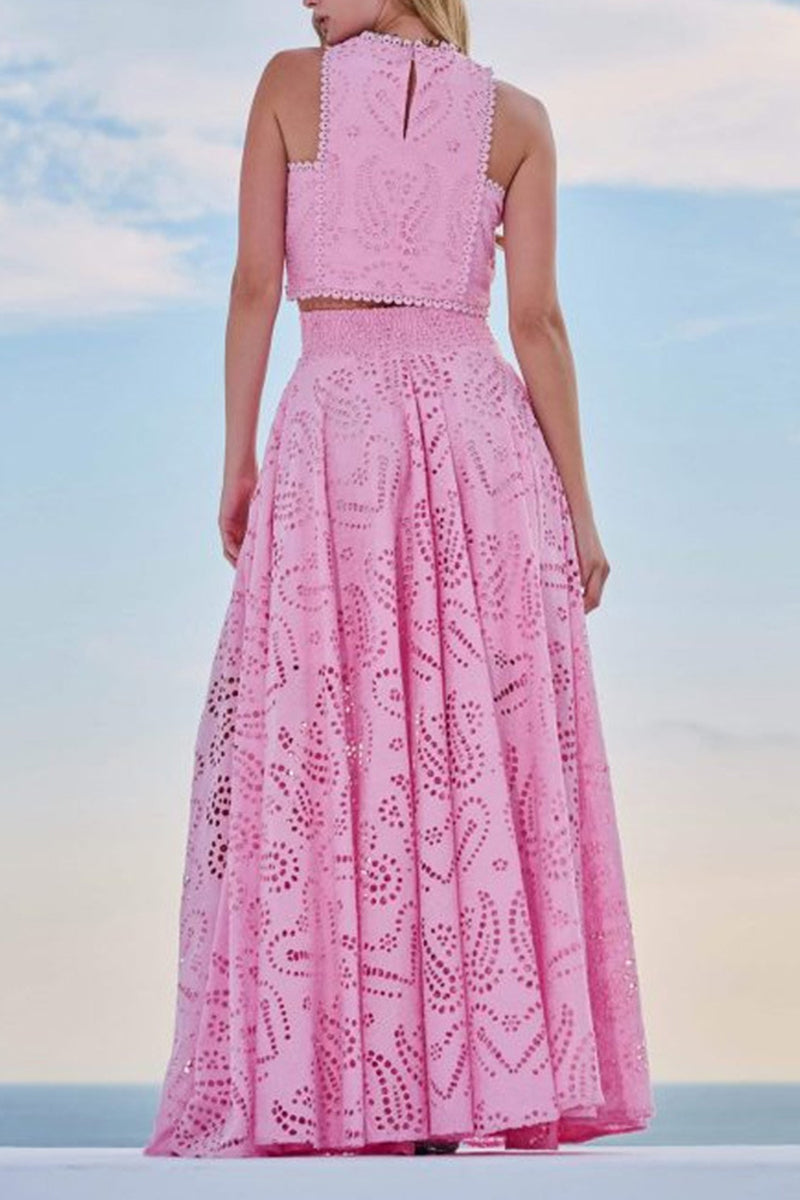 Lace Eyelet Crop Top and Maxi Skirt Set