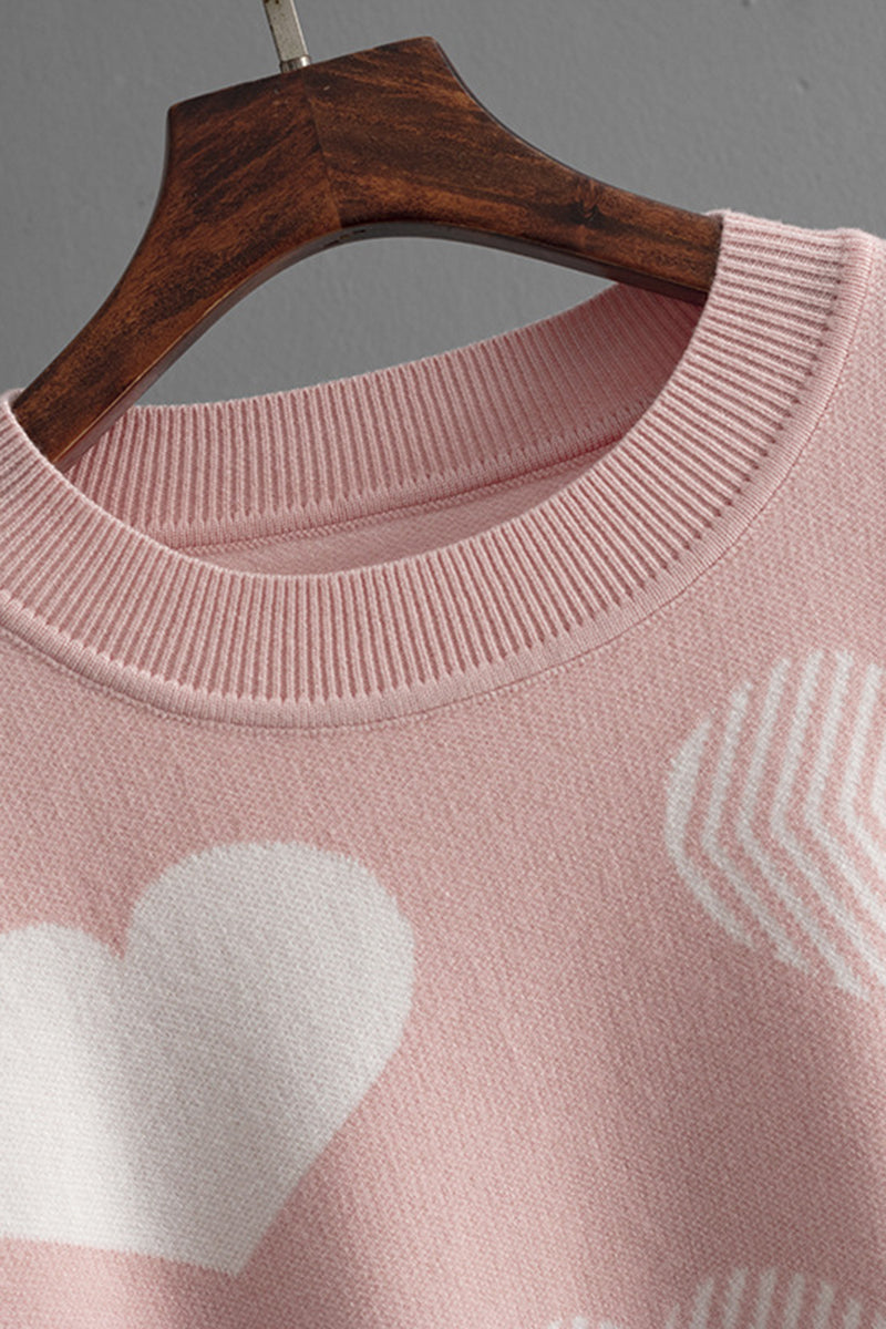 Patterned Heart Print Knit Sweater