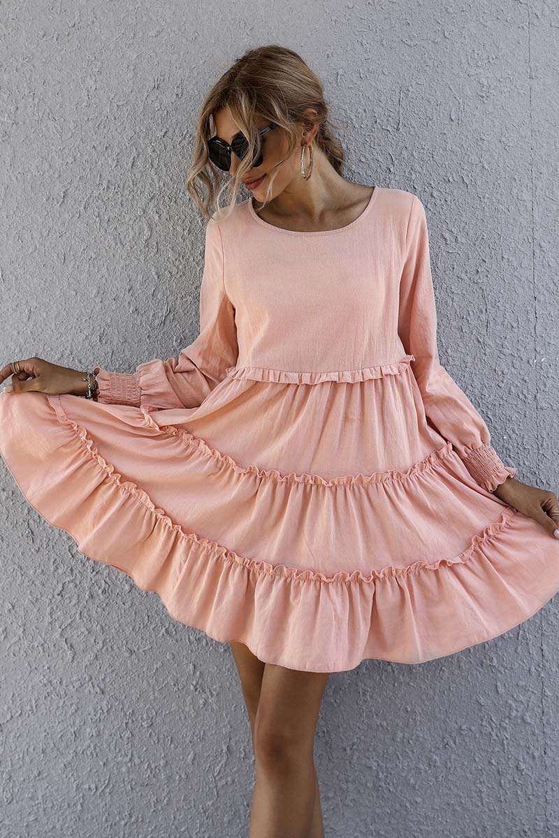 Ruffled Long Sleeve Loose Dress