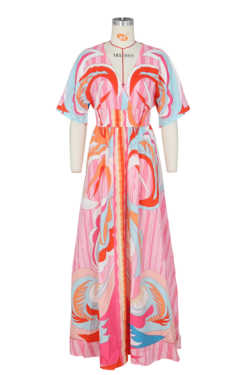 Printed V-Neck Maxi Dress