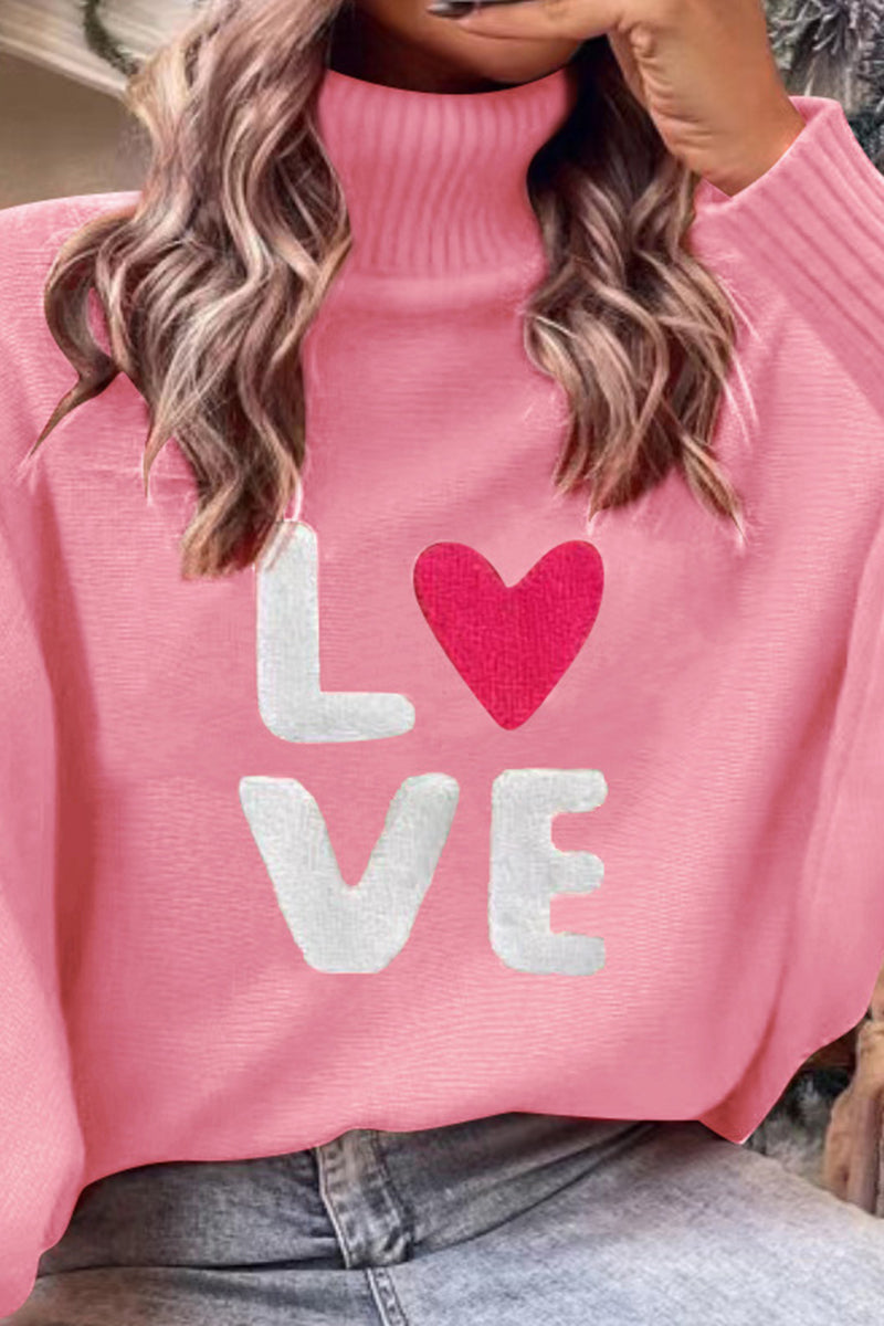 Love Graphic Turtleneck Sweater