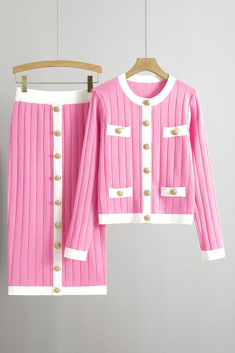 Ribbed Knit Cardigan and Skirt Set