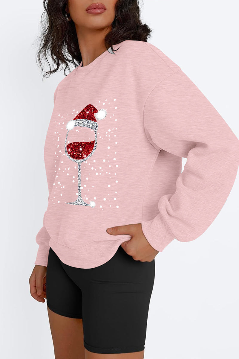 Holiday Wine Glass Round Neck Graphic Top